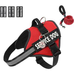 VOOPET Service Dog Vest Harness+ ID Tag and Leash Set+6 Patches,No Pull&Adjustable Reflective Dog Harness for Training,Suitable for Small Dogs, Pack of 1 