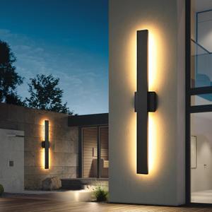 Black Long Outdoor Wall Lights Modern Exterior Lighting Fixtures 31.5 Inch Outdoor Wall Sconce LED 3000K IP65 Waterproof Wall Mount Outside Lights for House Garage Front Door Patio 2Pack