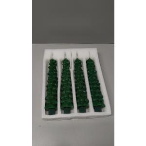 Christmas Tree Candles with Remote Timer, 4 Pcs Waxy Flameless Taper Candles Flickering, Battery Operated LED Candlesticks with 3D Flame Wick, Green Window Candle for Christmas Decorations