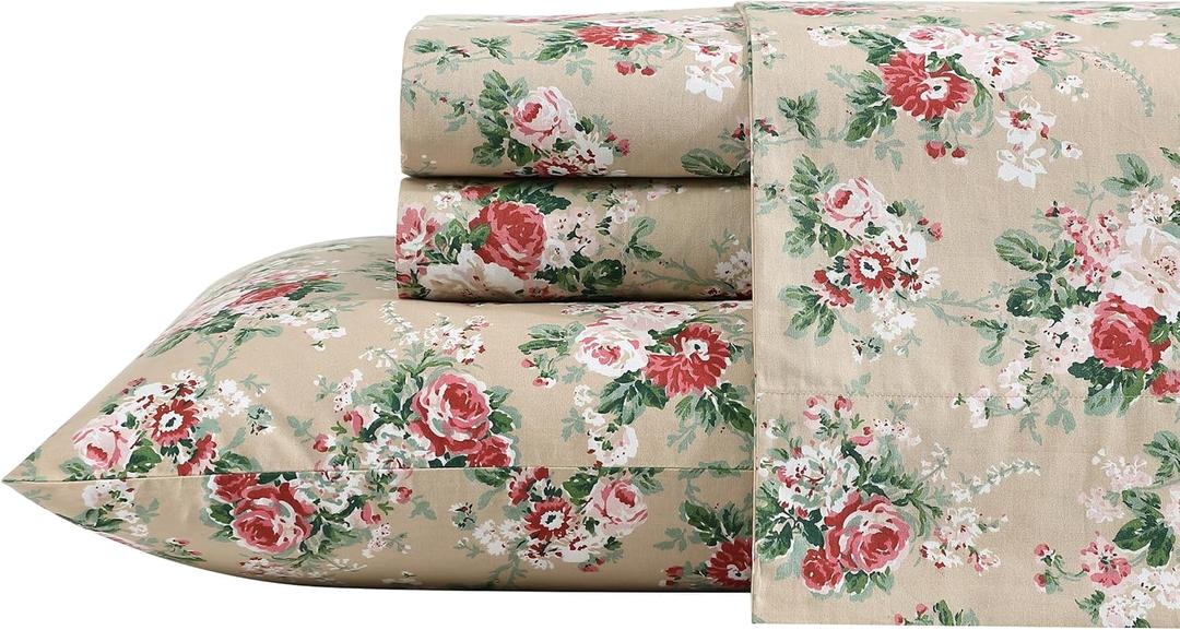 Laura Ashley - Twin Sheets, Cotton Percale Bedding Set, Lightweight & Breathable Home Decor (Ashfield Beige, Twin) (Queen) Laura Ashley - Twin Sheets, Cotton Percale Bedding Set, Lightweight & Breathable Home Decor (Ashfield Beige, Twin) (Queen)