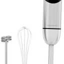MegaWise Stainless Steel Titanium Reinforced 3-in-1 Immersion Hand Blender, Powerful with 80% Sharper Blades, 12-Speed Corded Blender, Including Whisk and Milk Frother (3-in 1 Black)