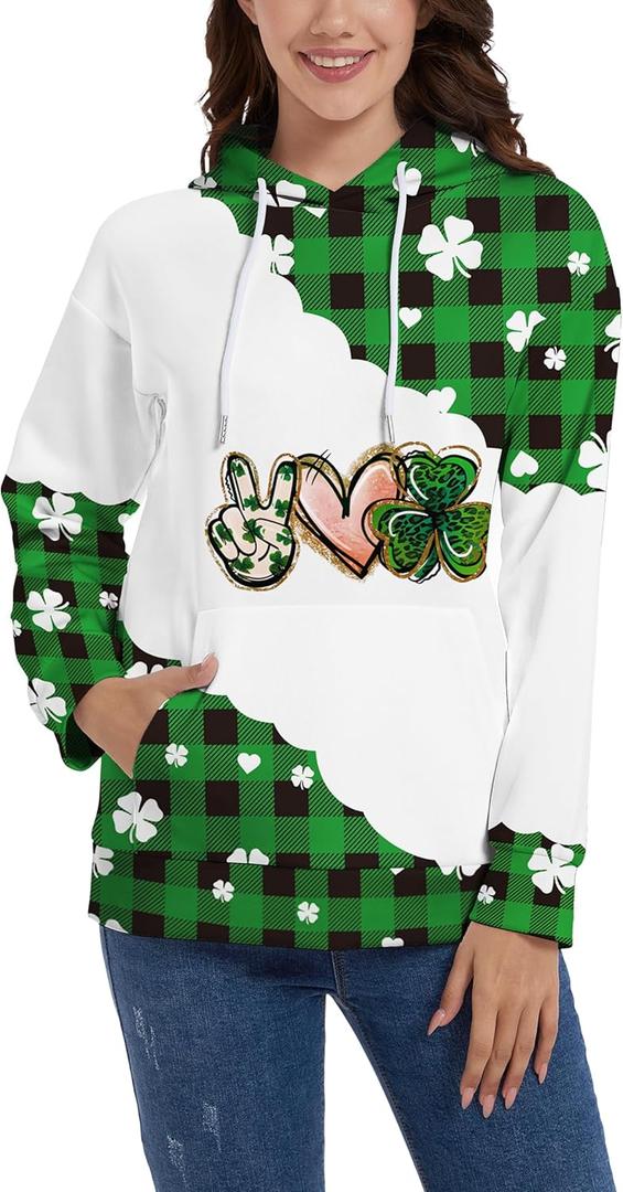 2 x TMSD Women's Mardi Gras St.Patrick's Day Long Sleeve Hoodie with Pocket (Hoodie | Peace & Love)