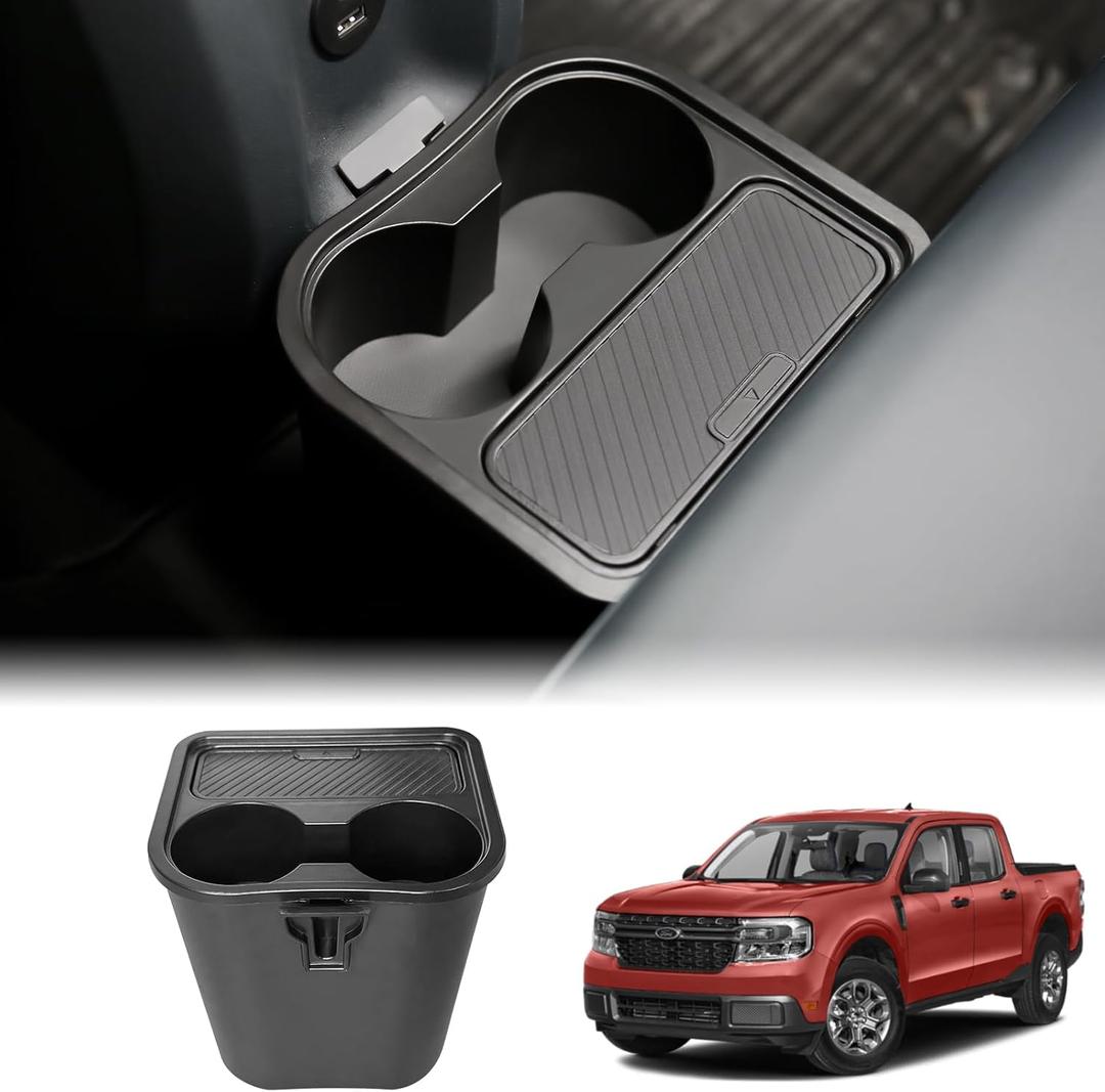 Mabett Trash Can for Ford Maverick 2025 2024 2023 2022, Multi-Function Maverick Accessories, Trash Bin with Cup Holder, Extra Rear Storage Box