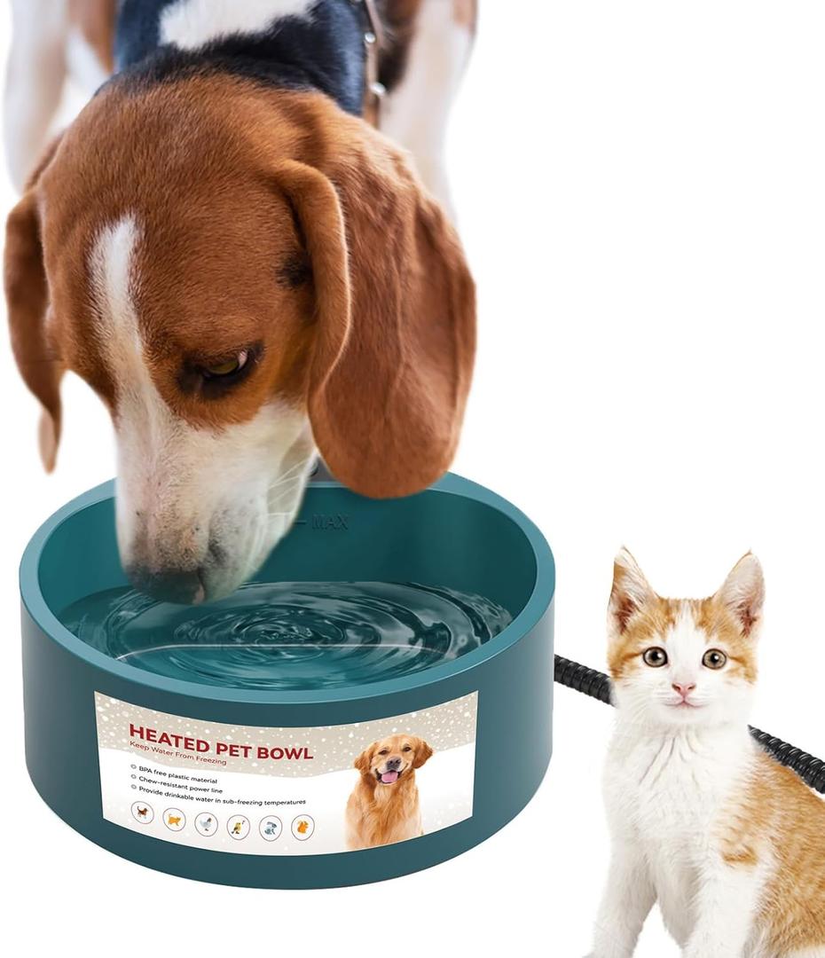 NAMSAN Heated Water Bowl for Outdoor Cats, 2.2L Heated Dog Bowl, Provides Drinkable Water in Winter, Heated Pet Drinker for Chickens Rabbits Birds Bath, Livestock Thermal Watering Trough