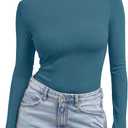 Trendy Queen Women's Turtleneck Long Sleeve Shirts Fall Fashion Basic Thermal Underwear Tops Winter Clothes 2025 (Medium, Blue)