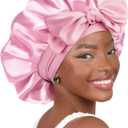 YANIBEST Adjustable Satin Bonnet for Sleeping Women Double Layer Hair Wrap Reduce Friction Prevent Frizz Natural Curly Hair (Large, Pink)