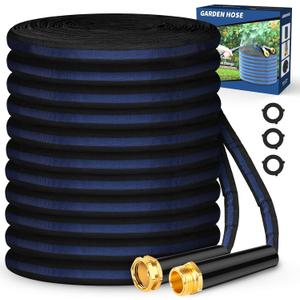 Garden Hose 100ft, Non-Expanding, Lightweight, Leak-Proof Metal interface, No-Knots, Portable, Wear-Resistant, Sturdy, Flexible, Water Hose for Yard, Garden, Black Dark Blue