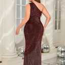 ZOMVA Plus Size One Shoulder Formal Evening Gowns Sparkly Mermaid Maxi Dress for Wedding Guest Cocktail Evening Party (Red, XXXL)