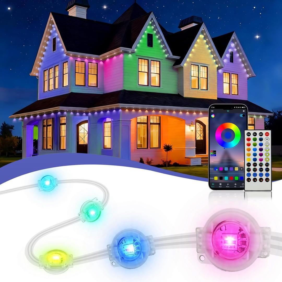 XINKAITE 50ft Permanent Outdoor Lights for House, 2025 Eave Lighting with App/Remote Control, IP67 Waterproof smart light for Christmas, Halloween, Holiday, Party, Daily