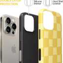 for iPhone 11 Case 6.1 Inch, 2-in-1 Trendy Checkered Aesthetic Cute Girly Design for Women & Girls, Checkerboard Pattern Phone Case, Slim Fit Silicone Protective Cover, Yellow