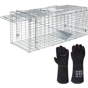 ANT MARCH Live Animal Cage Trap 32''x11.5"x13" Steel Humane Release Rodent Cage with Gloves for Rabbits, Stray Cat, Squirrel, Raccoon, Mole, Gopher, Chicken, Opossum, Skunk, Chipmunks, Groundhog