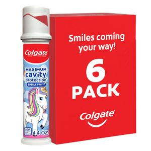 Colgate Kids Unicorn Toothpaste Pump with Fluoride for Cavity Protection, Ages 6+, ADA Accepted, Bubble Fruit, 4.4 Ounce, 6 Pack EXP JUNE 2025