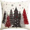 AVOIN colorlife Red and Black Merry Christmas Trees Snowflake Throw Pillow Cover, 18 x 18 Inch Seasonal Winter Holiday Cushion Case Decoration for Sofa Couch (White)