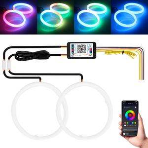 Qasim Angel Eyes Halo Rings Cotton Lights 12V 100MM RGB LED Universal for Car Scooter Motorcycle DRL APP Bluetooth Control Multi-Color 2-Pack