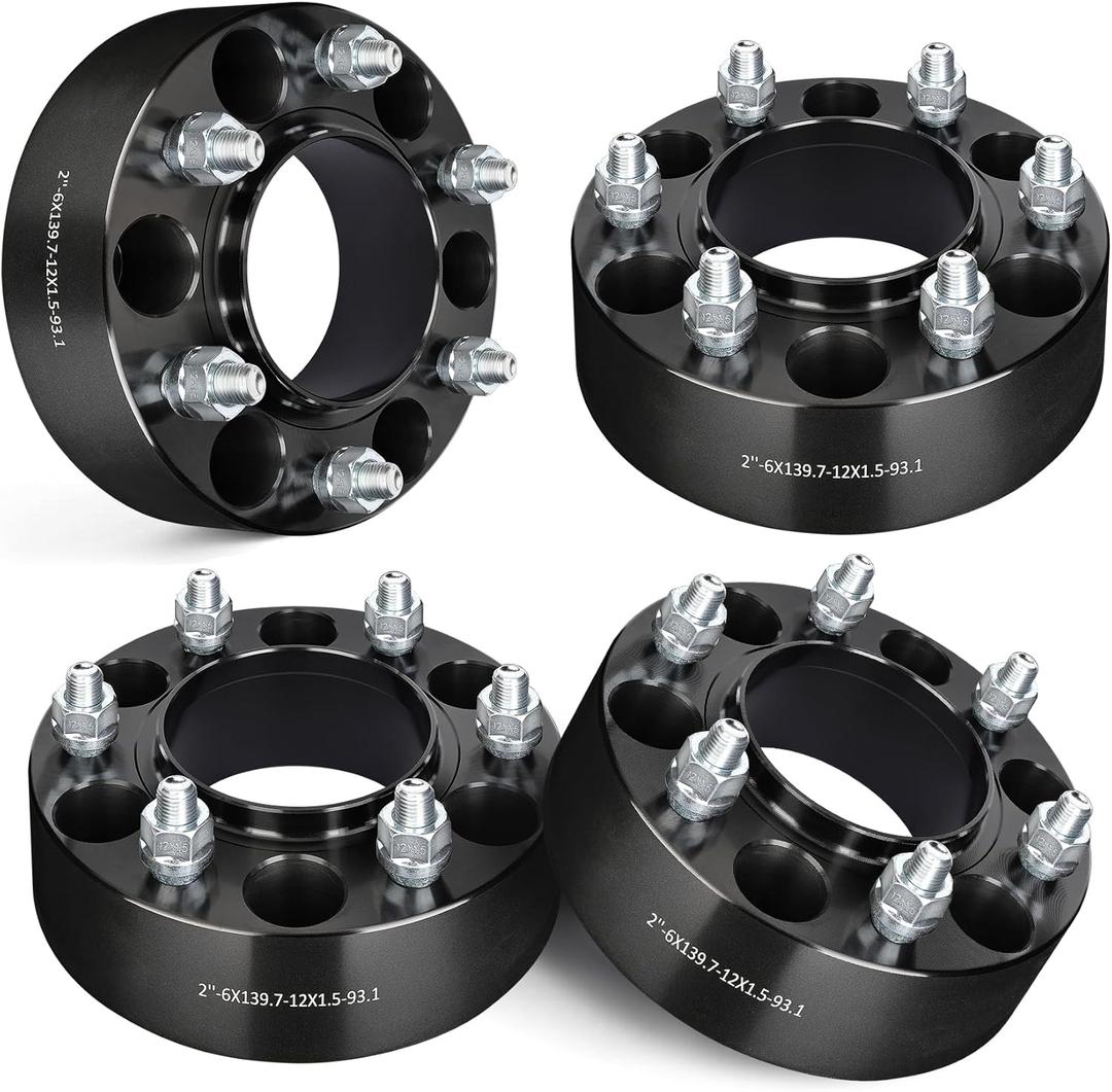 EVIL ENERGY 6x5.5 Wheel Spacers 2 inch Compatible for Ford Ranger 2011-2023, Bronco 2021-2023, 6x139.7 mm Hubcentric with Lip 6 Lugs 93.1 mm Hub Bore M12x1.5 Studs Wheel Adapters Black