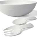 TP Melamine Salad Bowl with Utensils, 12-Inch Large Serving Bowl for Fruits Snacks Pasta, White