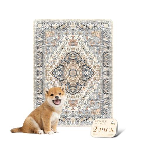 nunubaby Reusable Potty Pads for Dogs for Crates and Floors. Washable Pee Pads for Dogs, Stylish, Non-Slip and Leak-Proof Pee Pads. (Beige/Multi, 18" x24")