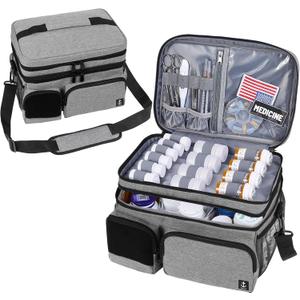 Double Layers Medicine Bag with Insulated Compartment Pill Bottle Organizer with Lockable Zipper,Travel Medicine Organizer with Soft Shoulder Straps for Pill Bottles, Medical Supplies