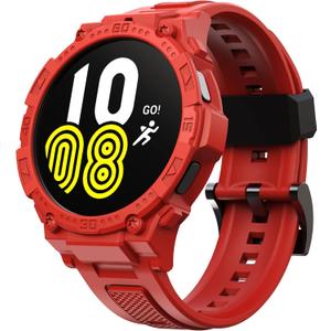 GELISHI Compatible Galaxy Watch 5/4 44mm Band with Case, Rugged Protective Case Protector Military Sport Band, Red