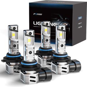 FRANXI 9005/HB3 H11/H8/H9 Bulbs Combo Fog Lights, 32000LM Super Bright 6000K Cool White, 1:1 Design with Cooling Fan, Plug and Play, Off-Road Use or Fog Light, Pack of 4