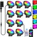 T-SUN Submersible RGB LED Pond Lights IP68 Waterproof Fountain Lights with Smart App & Remote, 16 Million Colors Underwater Lighting for Koi Ponds/Garden Water Features Aquarium (10-Pack)