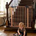 Mom's Choice Award Winner, Babelio 26-40" Metal Baby Gate with Wood Pattern, PressGuard C5 Easy Install Pressure Mounted Dog Gate for Stairs and Doorways, with Wall Protectors and Extension Kits