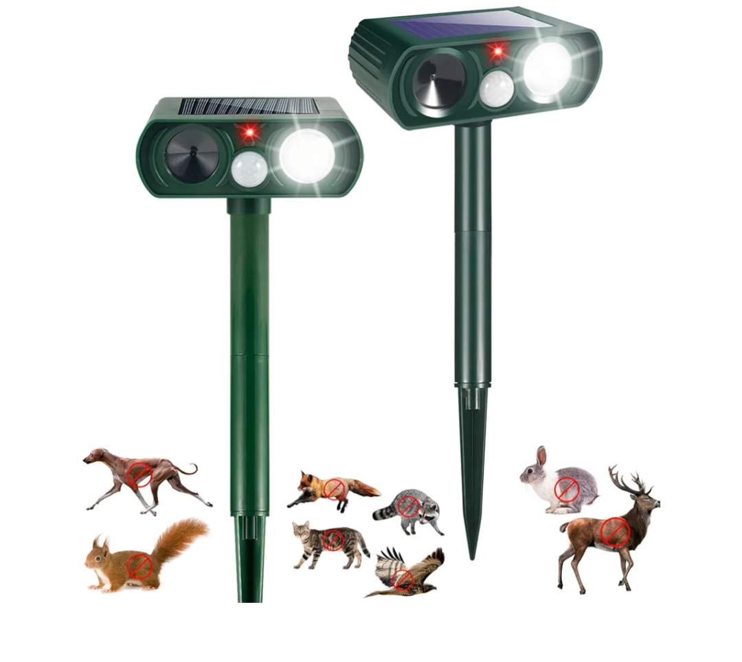 2 Pack Solar Animal Repellent Ultrasonic Outdoor Cat Deer Repellent with Motion Detection & Flashing Light,Squirrel Racoon Fortress Pro Animal Deterrent Devices for Rabbit Fox Skunk Out of Garden Yard