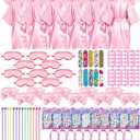 Xuhal 92 Pcs Spa Party Supplies Slumber Party Spa Pretend Play Set with Satin Robes, Headbands and Eye Masks, Sleepover Kit with Gift Bags, Total 10 Sets(Pink,14)