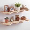 Pinkunn 2 Pcs Natural Wood Floating Shelves for Wall 24 Inch Wooden Wave