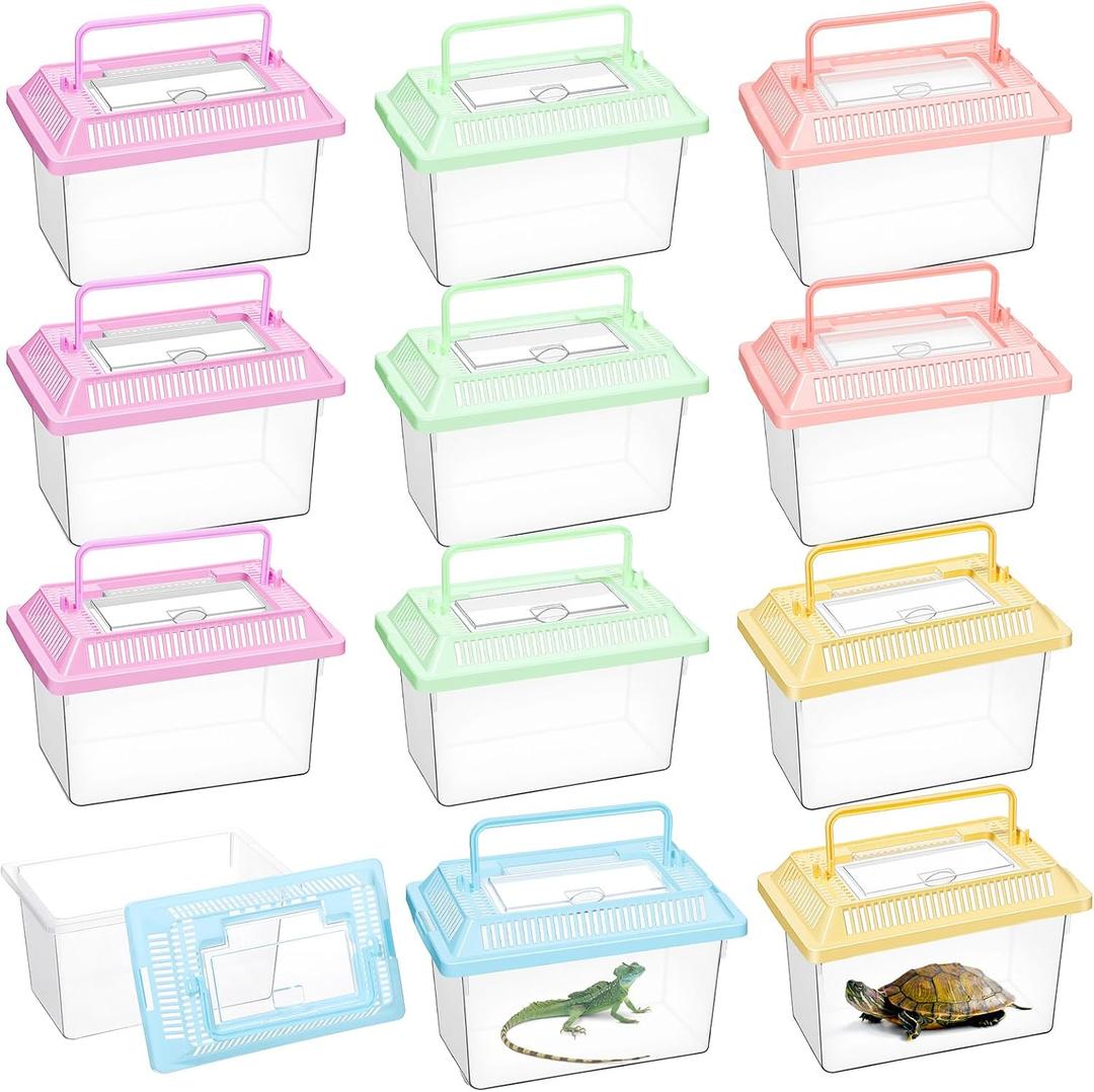 12 Pcs 7"4.3"x4.3" Plastic Reptile Terrariums Carrier Cage Snake Breeding Box Hatching Container Clear Fish Tank with Ventilated Lid for Spider, Tarantula, Hermit Crab, Lizard, Turtle