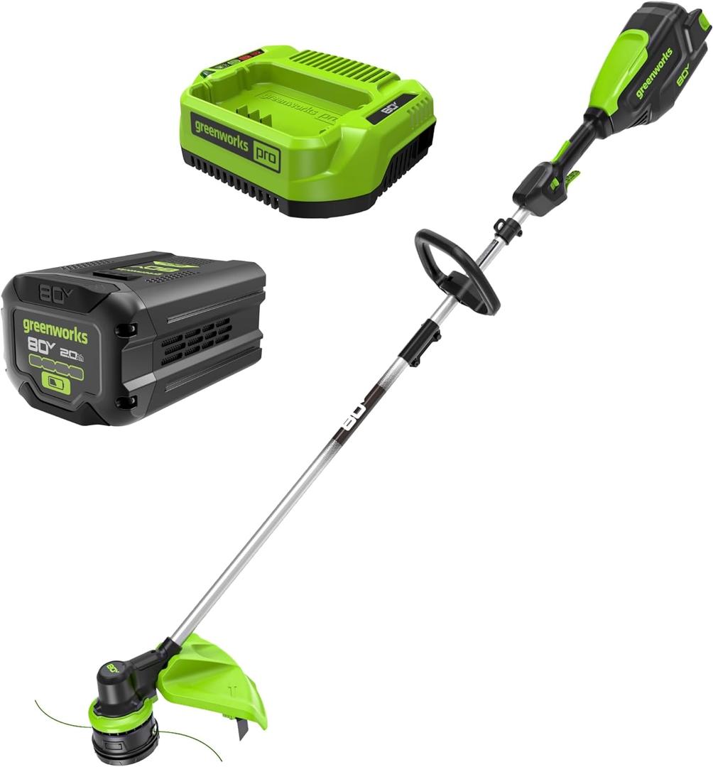 Greenworks 80V 16" Brushless Cordless String Trimmer, 2.0Ah Battery and Charger Included (Black)