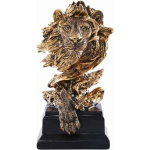 H&W Sandstone Lion - The King of Beasts - Statue Decoration for Home/Study/Living Room, Great Collectible Figurines, Best Gift for The Man, Golden Color (HH17-D2)