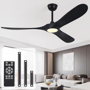 52 In Ceiling Fan with Light and Remote, 6-Speed Dimmable Outdoor Ceiling Fan, High CFM Quiet 3 Blade Wood Ceiling Fan, Modern Propeller Ceiling Fan for Outdoor Indoor Patio Porch (Black)