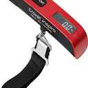travel inspira Luggage Scale, Portable Digital Hanging Baggage Scale for Travel, Suitcase Weight Scale with Rubber Paint, 110 Pounds, Battery Included - Red