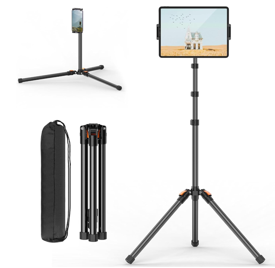 XXZU 72in Tablet Floor Stand Tripod,Tablet Stand Floor with 360° Ball Head,Height Adjustable Floor Stand Holder with Case,Tall Tripod for Phone/Music/Stream/Recording and All 4.713” Devices