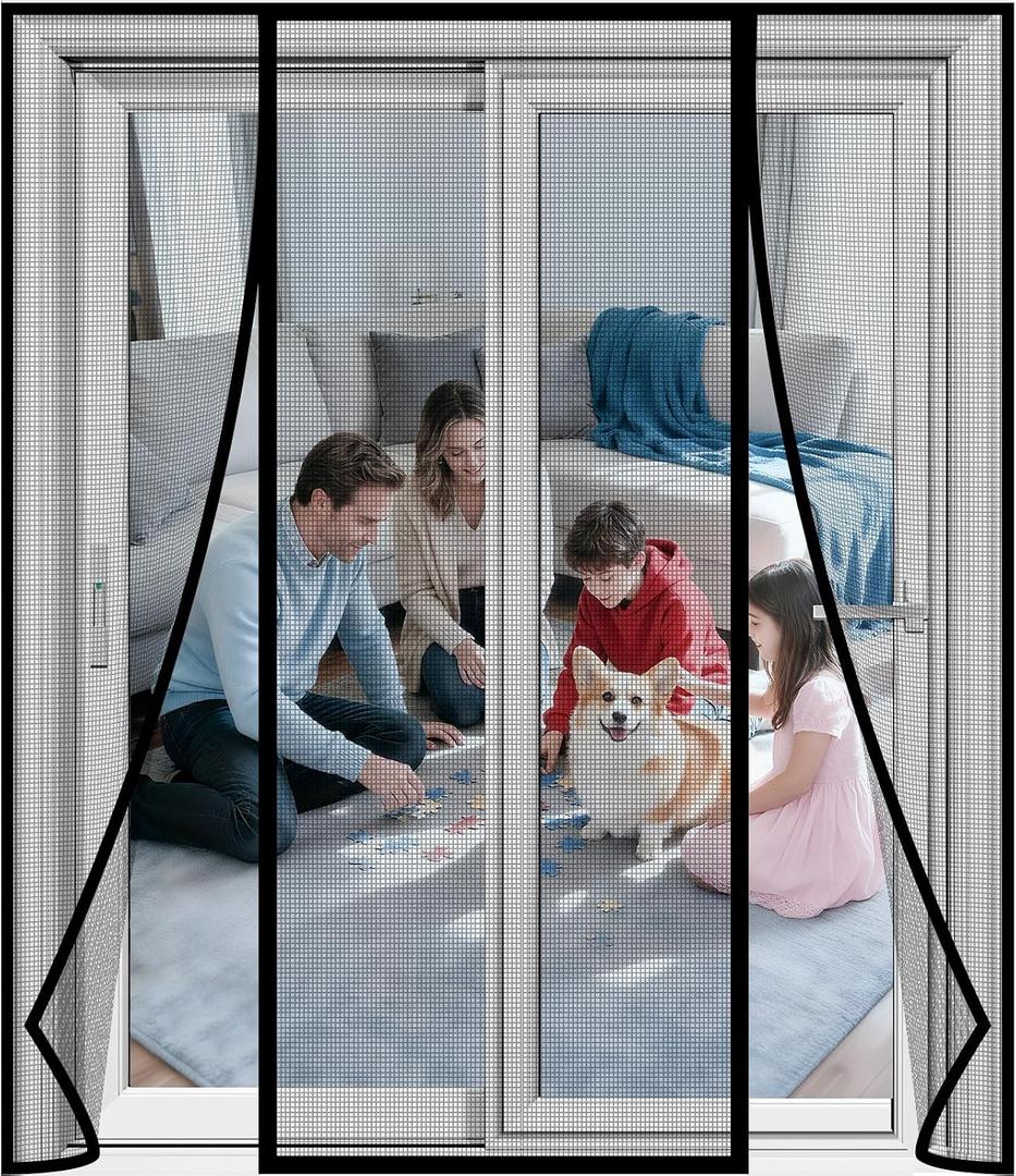 Digram Magnetic Screen Door Upgraded polyethylene Terephthalate Mesh,Double Door Screen Magnetic Closure for Sliding Door,Patio Door,Fit Door Size 60" X 80"