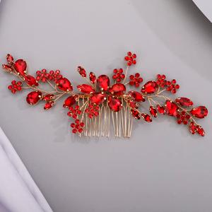 Chargances Handmade Crystal Gemstone Hair Comb with Red Rhinestone Headpiece - Bridal Hair Accessory for Weddings, Proms, Flower Girls