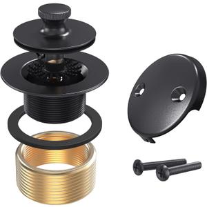 Matte Black Tub Drain and Overflow Kit, Replacement Bath Tub Drain Trim Set, Lift & Turn Bathtub Drain Kit with 2-Hole Overflow Faceplate Conversion Kit Assembly Fine/Coarse Thread