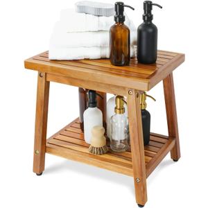 Shower Stool Bench Chair Waterproof with Storage Shelf for Shaving Legs, Spa, Bath Seat, Inside Shower Bench for Adults Seniors Elderly, Outdoor Side Table, Patio, Pool, End Table (16 Inches)