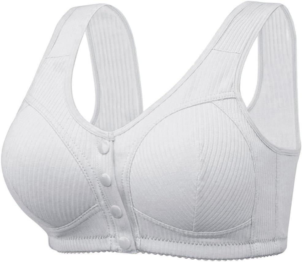 Ribbed Bras for Women Front Closure No Underwire Comfort Senior Wireless Snap Closing Bra White 38B