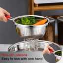 Stainless Steel Perforated Metal Colander Strainer with Long Red Handle Sieve Sifters Use for Kitchen Food Pasta Noodles Spaghetti Vegetables Silver - 10.24 inch (C072-Mer-26)