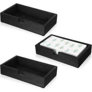 Kifmurase 3Pcs Black Wooden Napkin Holder, Guest Towels Holders, Flat Wooden Napkin Holder, Disposable Hand Towel Tray for Bathroom, Rectangular Farmhouse Cocktail Napkins Holders for Tabletop