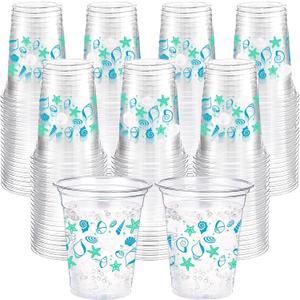 100 Pcs Seashell Plastic Cups 12 oz Summer Beach Starfish Disposable Plastic Drinking Cups Bulk for Under the Sea Ocean Pool Birthday Wedding Bridal Baby Shower Party Decoration Supplies