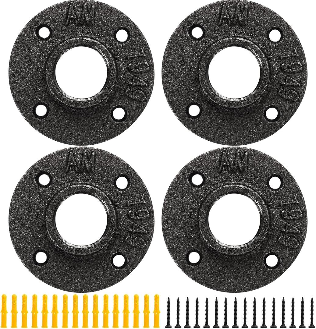 Floor Flange 2" Pipe Flange 4Pcs Industrial Malleable Iron Pipe Fittings with 4 Threaded Holes, Industrial Vintage Style Floor Flange for DIY Industrial/Home Decoration(4 Pack, 2")