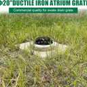 20in Ductile Iron Atrium Drain Grate with Hinge and Frame, Dome Metal Overflow Relief Gully Grate with Bolted Down Base, Cast Iron Sewage Drain Grates for Garden,Yard,Lawn(Overall Size 23")