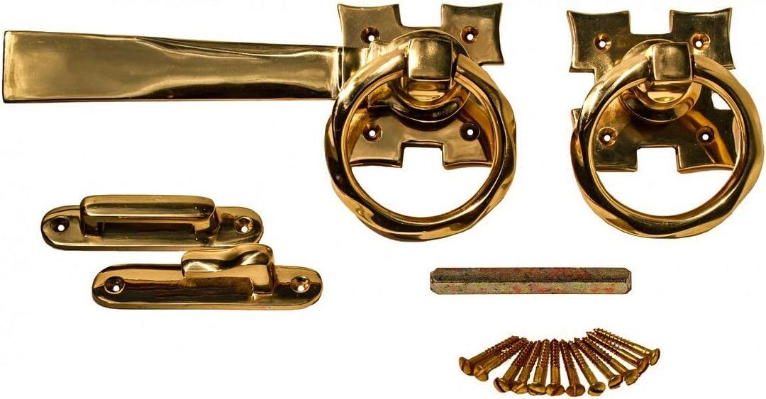 Renovators Supply Manufacturing Door Lock Latch 7 1/4 in. Polished Brass Gate Latch Garage Barn Door Lock with Mounting Hardware