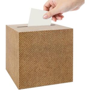 Burlap Print Card Box 7.9In Gift Cards Receiving Box Holder Neutral Kraft Diaper Raffle Ticket for Baby Showers Bridal Shower Birthday Anniversaries Wedding Engagement Party Supplies