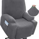 H.VERSAILTEX Stretch Couch Cover Recliner Cover Electric Power Lift Recliner Chair Cover Fitted Standard Large Power Lift Recliner with Side Pocket, Soft Thick Jacquard(Single Seat, Grey)