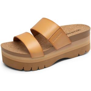 DREAM PAIRS Women's Platform Slides Sandals Comfortable Arch Support Footbed Two Strap Slip-on Fashion Beach Wedge Sandals (7.5, Natural)