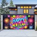 13x6ft Happy New Year Garage Door Banner Colorful Backdrop New Year Celebration Garage Door Cover Decoration for New Year's Eve Party Indoor Outdoor House Wall Background Decor